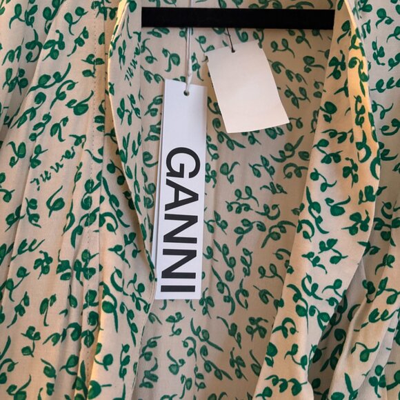 Ganni Ivory & Green Floral Print Crepe Wrap Dress Sz 40 (US 8) NWT - Picture 9 of 11